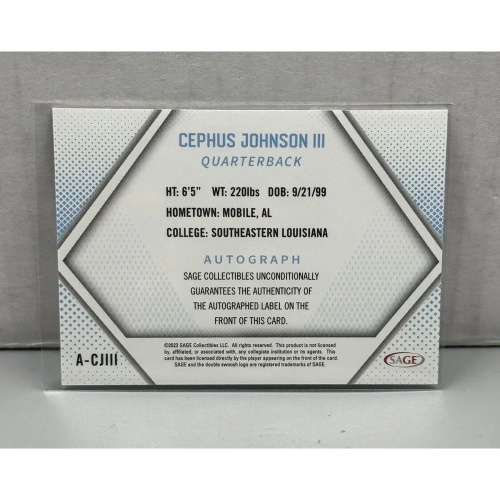 2023‎ Sage Autograph Red Cephus Johnson III #A-CJIII Rookie Auto
